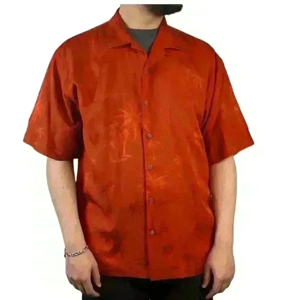 Tommy Bahama Vintage Palm Tree Silk Shirt Size Extra Large